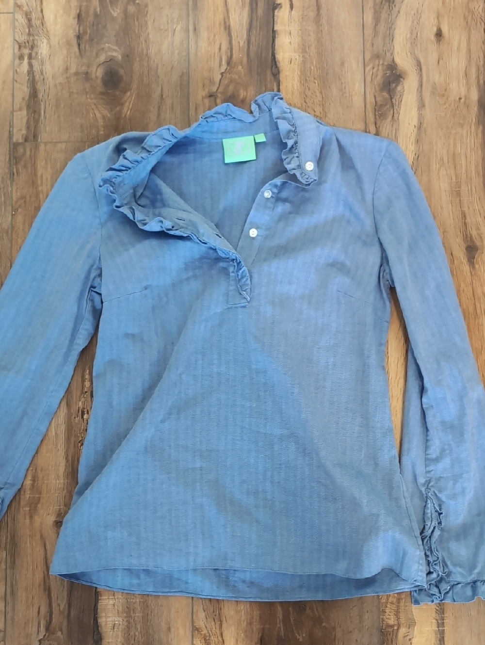 Women's Blue Ruffle-Collar Long Sleeve Blouse